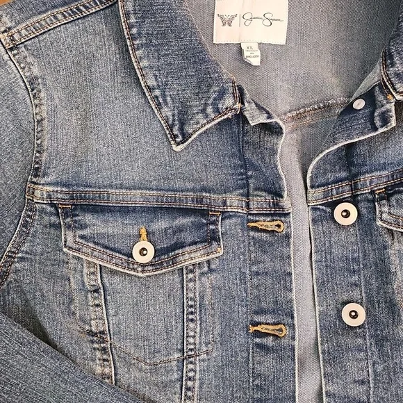Sz Xl Classic Blue Jean Denim Jacket Comfy Soft Distressed Boho Bohemian Beach - Picture 5 of 5